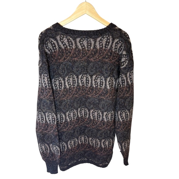 Vintage Cosi L'Uomo Shetland Wool V-Neck Sweater Men's Large 80s 90s Black Brown - Picture 3 of 7